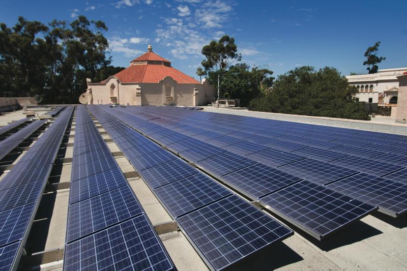 Solar panels shine at the Fleet Science Center in Balboa Park.